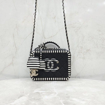 CHANEL Mini Top Handle Cosmetic Bag Black White 8846 163156579 [P]