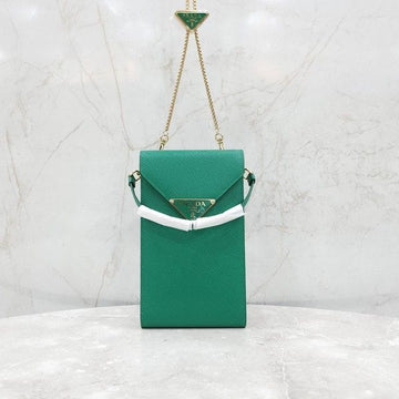 Prada Triangle Logo Green Phone Pouch Leather Mini Chain Bag 8582 163156597 [P]