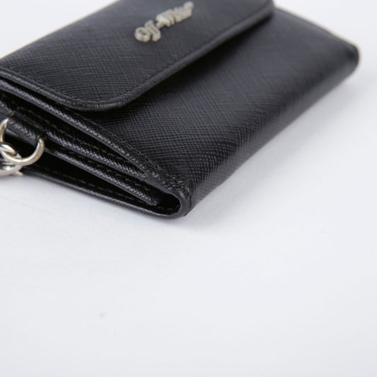 Off White Black Leather Logo Chain Strap Wallet 26421111