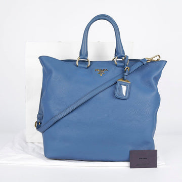 Prada Blue Leather Vitello Daino Tote and Shoulder Bag 26562213