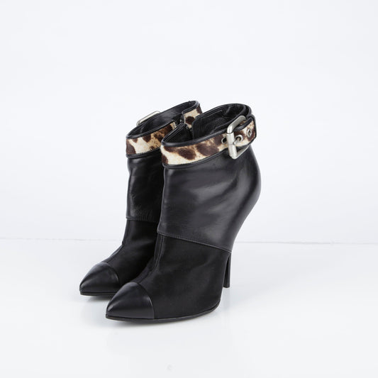 Giuseppe Zanotti 235mm Black Leather Leopard Suede Ankle Boots 26480900