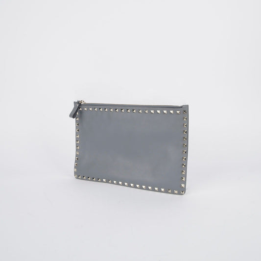VALENTINO LW2P0269BOL グレー レザー ロックスタッド クラッチ 26978904