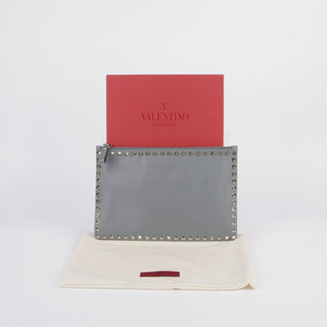 VALENTINO LW2P0269BOL グレー レザー ロックスタッド クラッチ 26978904
