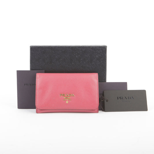 Prada Pink Saffiano Leather Metal Logo Business Card Wallet 1M1362 27530812