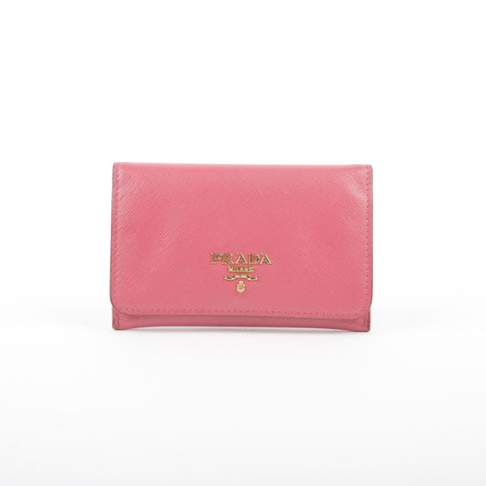 Prada Pink Saffiano Leather Metal Logo Business Card Wallet 1M1362 27530812
