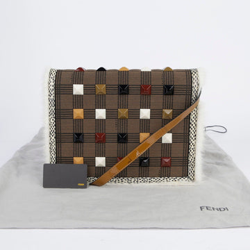 FENDI BT202 Braune Feincord Stoff Schulter- und Crossbody-Tasche 27587573