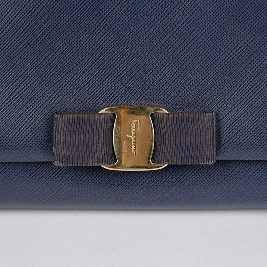 SALVATORE FERRAGAMO 22 B558 ネイビー サフィアーノ レザー ジニー チェーン クロスバッグ 27598159