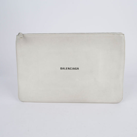 BALENCIAGA 551994 ラージサイズ ホワイト レザー エブリデイ クラッチ 27845923