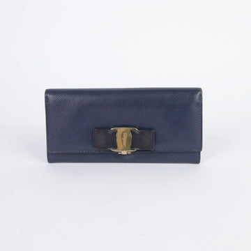 Salvatore Ferragamo Navy Leather Bar Lock Long Wallet 22B559 27874022