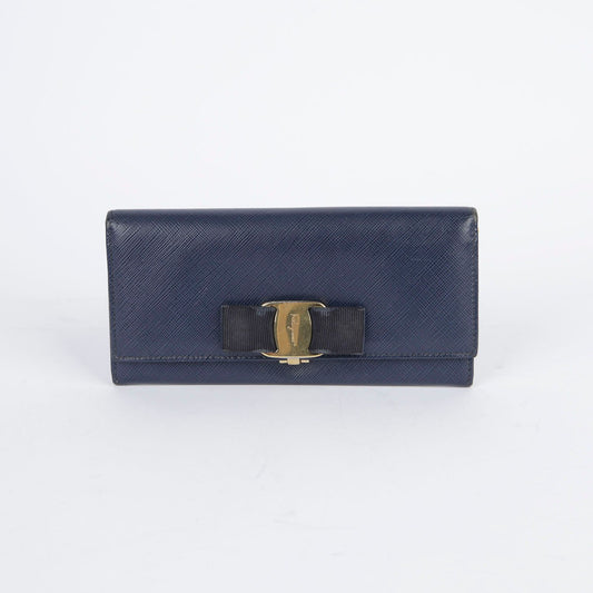Salvatore Ferragamo Navy Leather Bar Lock Long Wallet 22B559 27874022