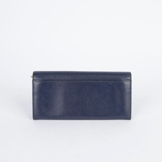 Salvatore Ferragamo Navy Leather Bar Lock Long Wallet 22B559 27874022