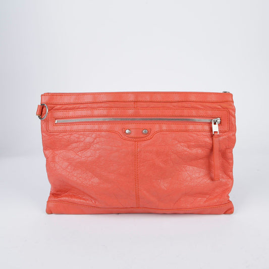 BALENCIAGA 273023 ラージ オレンジ レザー クリップ クラッチバッグ 28201214