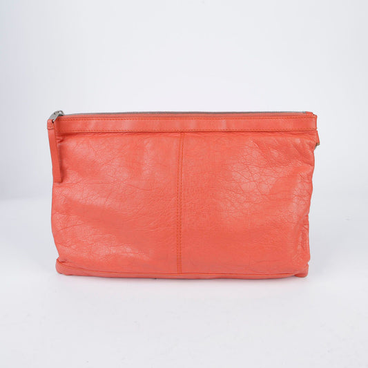 BALENCIAGA 273023 ラージ オレンジ レザー クリップ クラッチバッグ 28201214