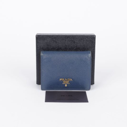 Prada Blue Saffiano Leather Metal Logo Wallet 1MV204 28245755