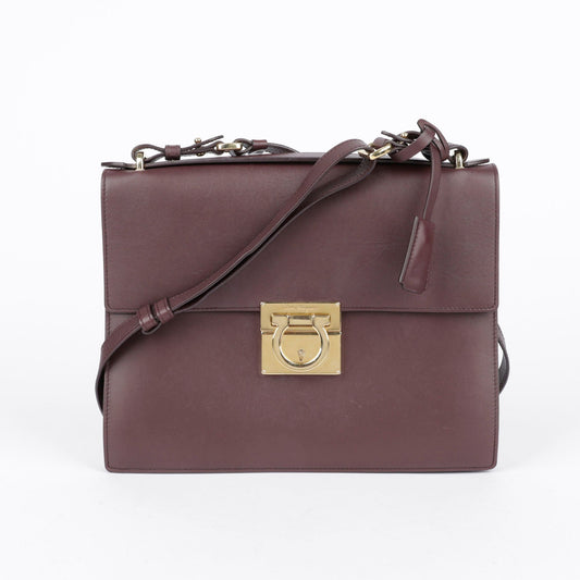 SALVATORE FERRAGAMO 21 D514 バーガンディ レザー ガンチーニ マリソル トート 兼 ショルダーバッグ 28213080