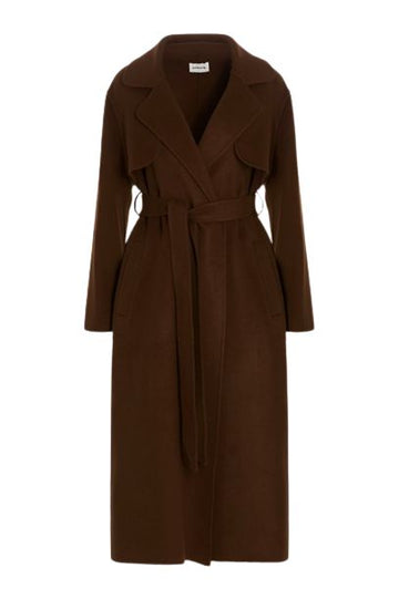 PAROSH Refurbished Women's Belted Single Long Coat Dark Brown D430891LEAK029 28387290