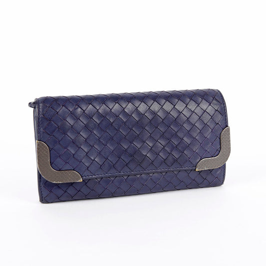 Bottega Veneta Navy Intrecciato Leather Long Wallet 28268183