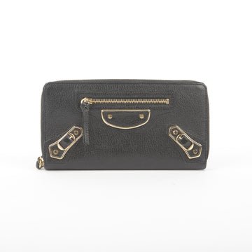 Balenciaga Black Leather Giant Metallic Edge Zip Around Wallet 390187 28175475
