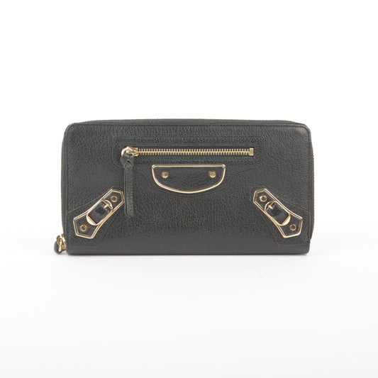 Balenciaga Black Leather Giant Metallic Edge Zip Around Wallet 390187 28175475