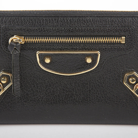 Balenciaga Black Leather Giant Metallic Edge Zip Around Wallet 390187 28175475