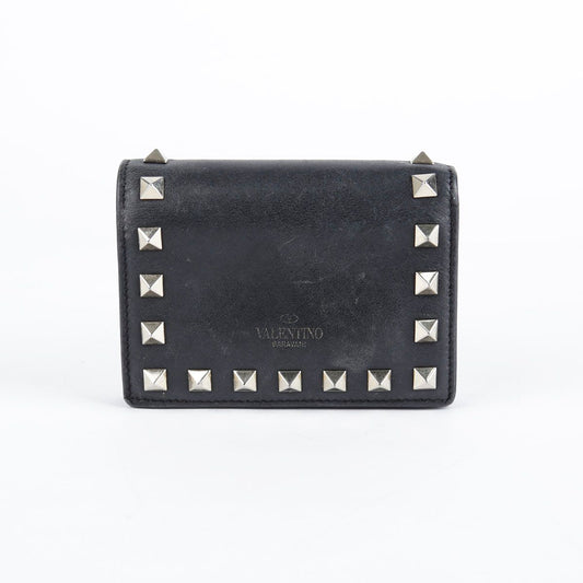 Valentino Black Leather Rockstud Compact Wallet P39 28549668