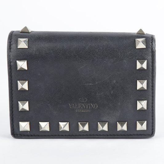 Valentino Black Leather Rockstud Compact Wallet P39 28549668