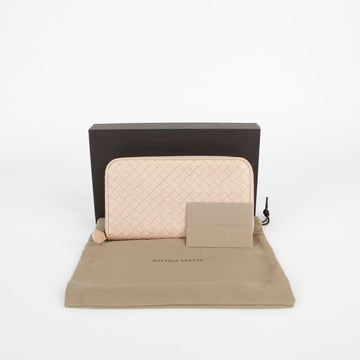 Bottega Veneta Light Pink Leather Intrecciato Zipper Long Wallet 114076 29048107