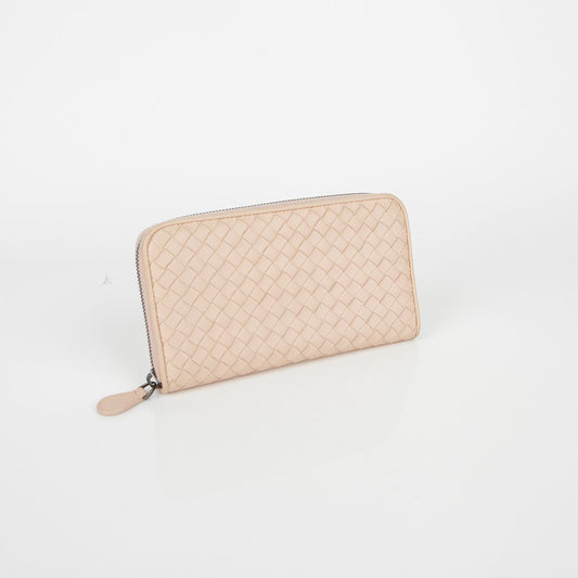 Bottega Veneta Light Pink Leather Intrecciato Zipper Long Wallet 114076 29048107