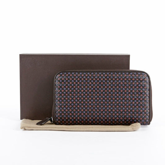 Bottega Veneta Brown Leather Flower Pattern Intrecciato Zip-Around Long Wallet 114076 29073647