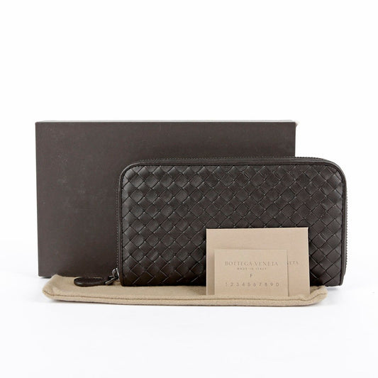 Bottega Veneta Dark Brown Leather Intrecciato Zip Long Wallet 114076 29073660