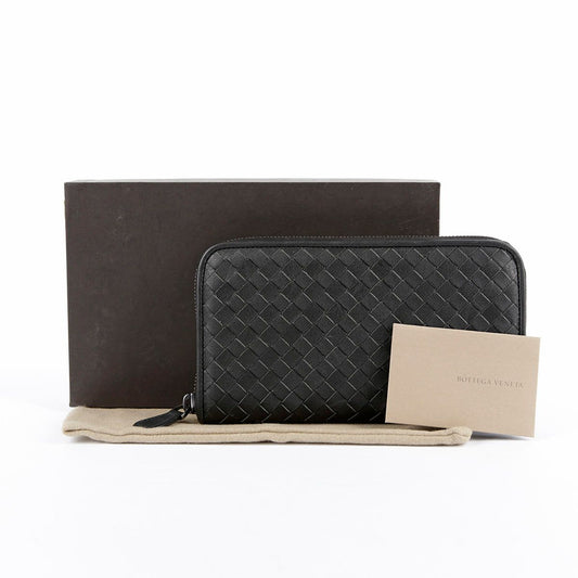 Bottega Veneta Dark Grey Leather Intrecciato Zip Around Wallet 114076 29073708