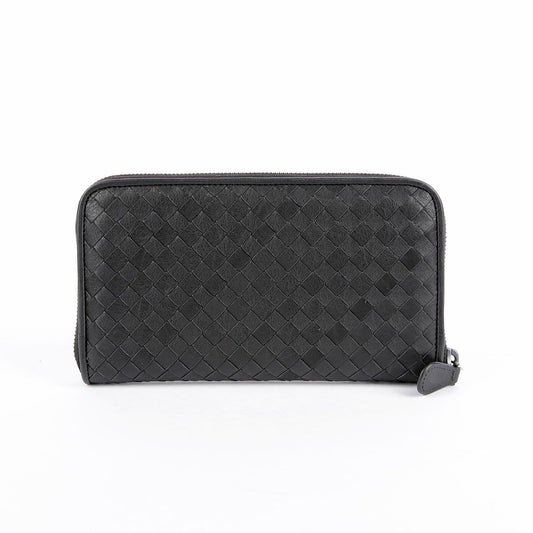 Bottega Veneta Dark Grey Leather Intrecciato Zip Around Wallet 114076 29073708