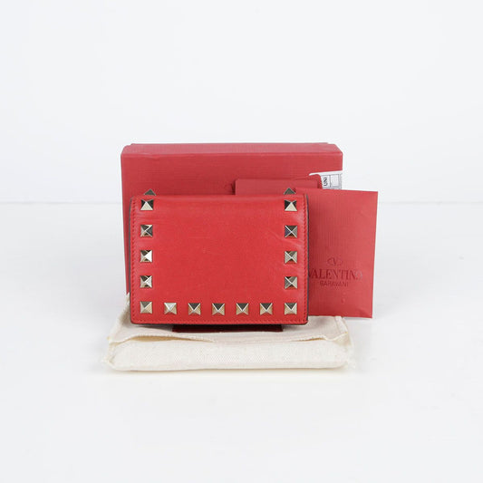 Valentino Red Leather Rockstud Compact Wallet 239BOL 28638665