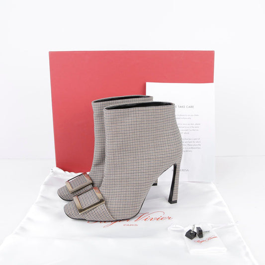 Roger Vivier Houndstooth Fabric Buckle Ankle Boots 230mm 29039892