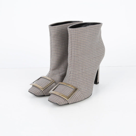 Roger Vivier Houndstooth Fabric Buckle Ankle Boots 230mm 29039892
