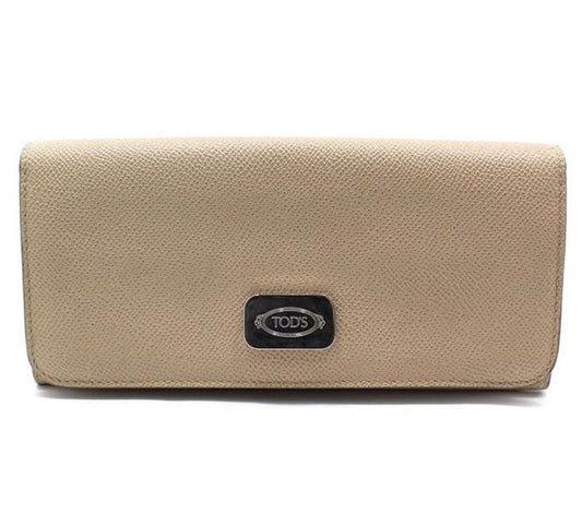Tods Beige Leather Silver-Plated Flap Long Wallet 12345 28257504