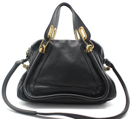 CHLOE ブラックレザーゴールドパラティミディアムショルダーバッグ 28257422