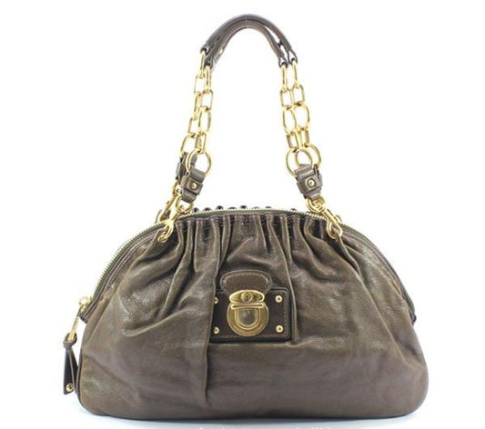 MARC JACOBS カーキレザー ボウリング ゴールドチェーン ショルダーバッグ 28257394