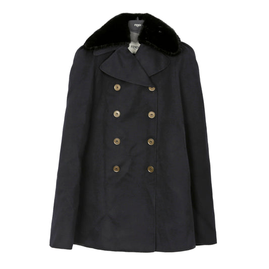FENDI FF8766 Schwarz Woll-Mischung Mink Cape Mantel 38 29209550