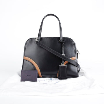 PRADA BL0920 Schwarz-Braun Bicolor Vitello Tote und Schultertasche 29424611