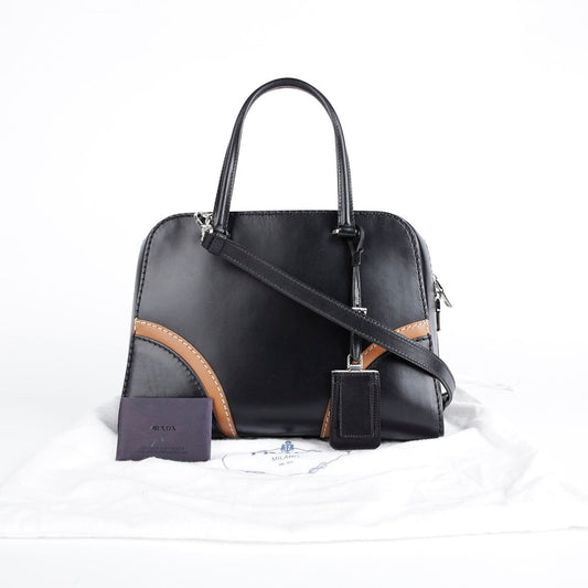 PRADA BL0920 ブラック ブラウン ツートン ビテロ トート兼ショルダーバッグ 29424611