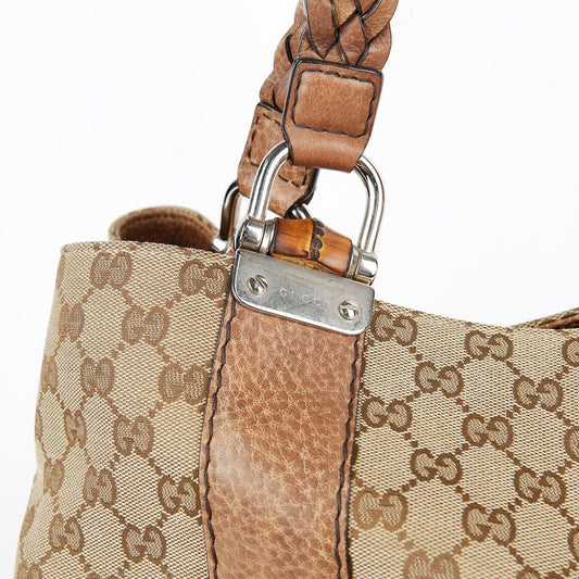 GUCCI ブラウンレザートリミングバンブーデコレーショントートバッグ 232947 30079407