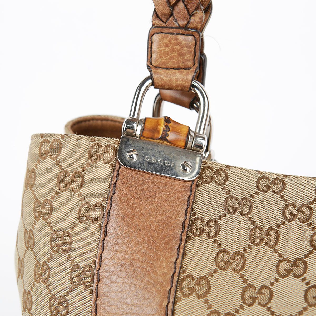 Gucci Brown Leather Trimming Bamboo Decoration Tote Bag 232947
