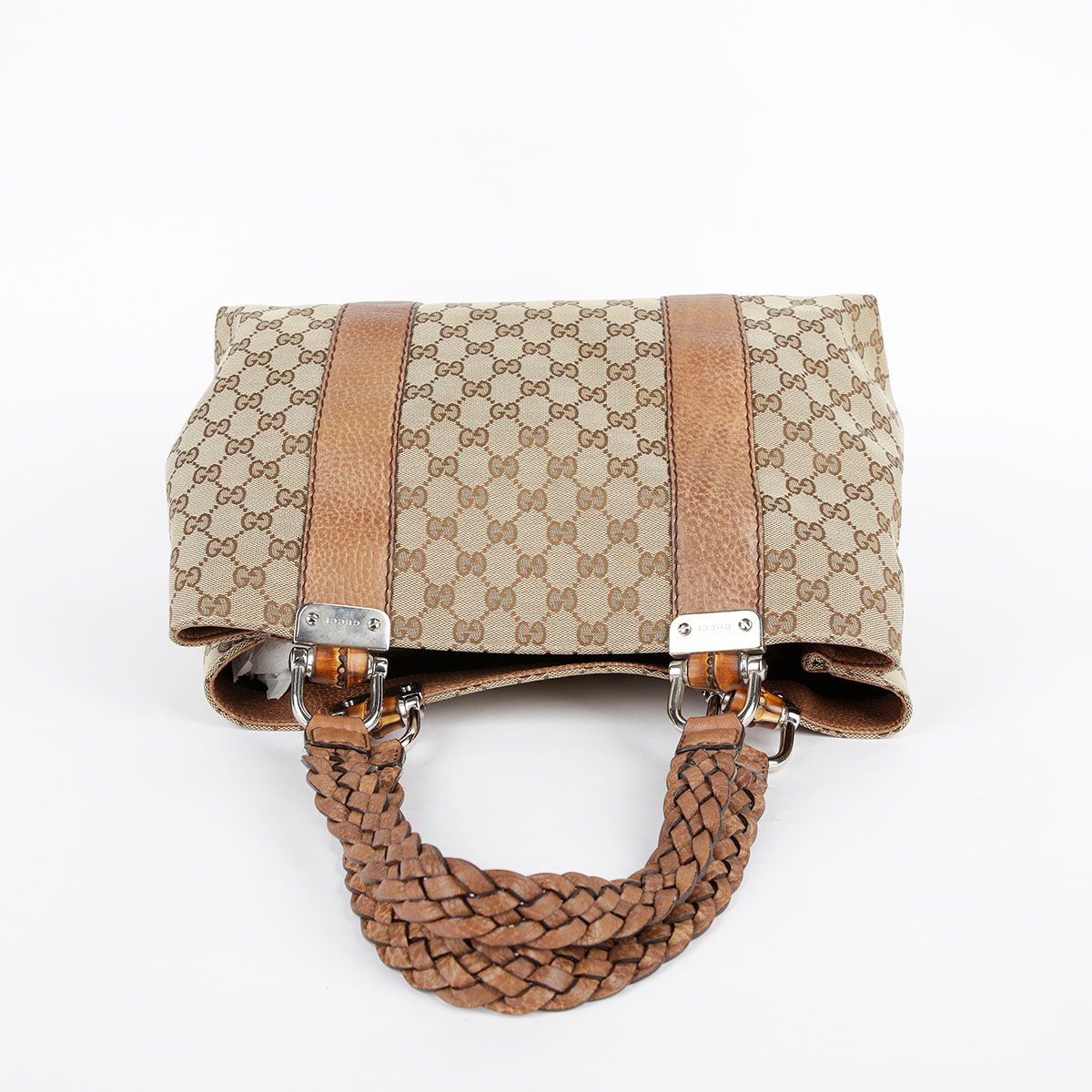 Gucci Brown Leather Trimming Bamboo Decoration Tote Bag 232947