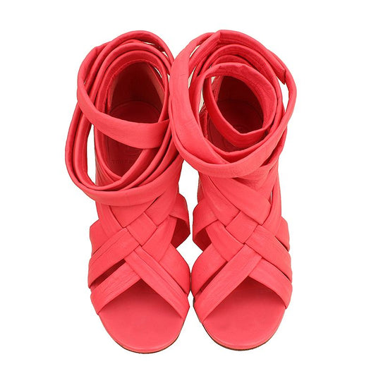 TORY BURCH ホットピンク レザー ストラップ ヒール サンダル 7 1/2 2776444772 26810854
