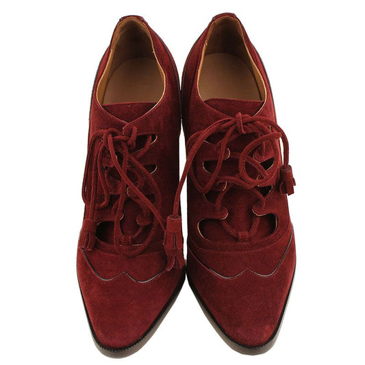 Hermes Burgundy Suede Lace-Up Booties 36 2577049558 26810881