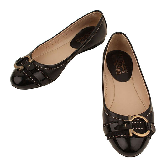 Salvatore Ferragamo Black Leather Gancini Logo Flat Shoes 5 2738396664 26810896