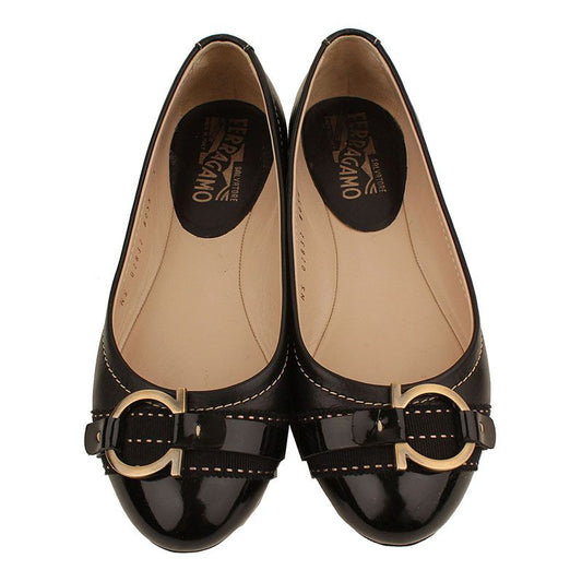 Salvatore Ferragamo Black Leather Gancini Logo Flat Shoes 5 2738396664 26810896