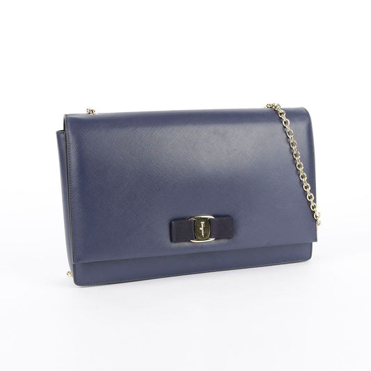 SALVATORE FERRAGAMO 21 E015 ネイビーレザー ジニバラ チェーン ショルダー 兼 クロスバッグ 30247974