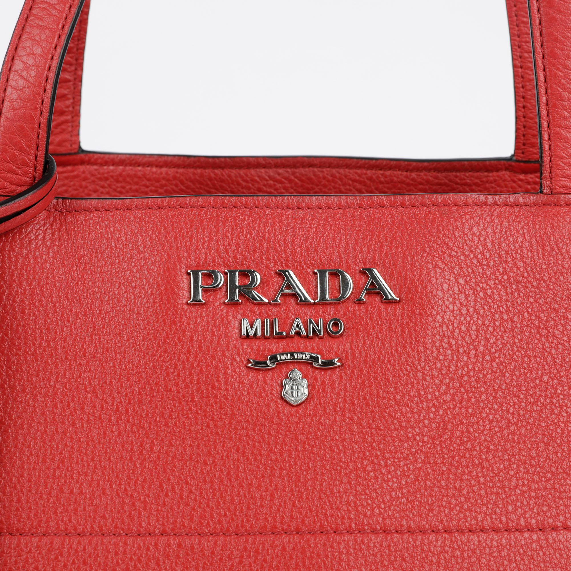 Prada Red Vitello Phoenix Leather Tote Shoulder Bag 1BG203